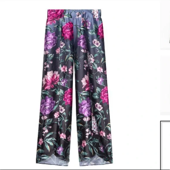 VICTORIA SECRET Floral Satin WIDE LEG TULIP Pants PAJAMA BOTTOM LOUNGE LK NEW XL - Picture 3 of 13